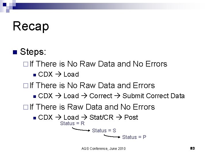 Recap n Steps: ¨ If There is No Raw Data and No Errors n