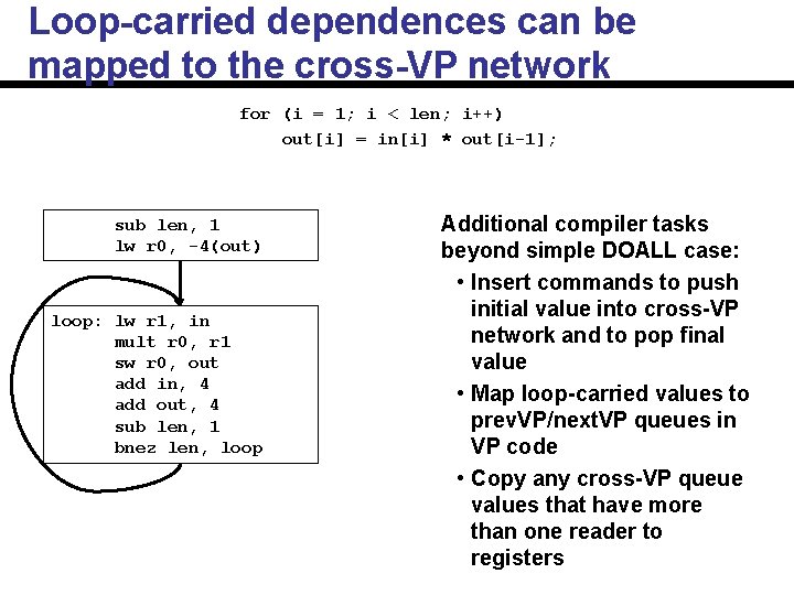 Loop-carried dependences can be mapped to the cross-VP network for (i = 1; i