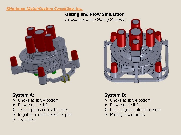 RNariman Metal-Casting Consulting, Inc. Gating and Flow Simulation Evaluation of two Gating Systems System