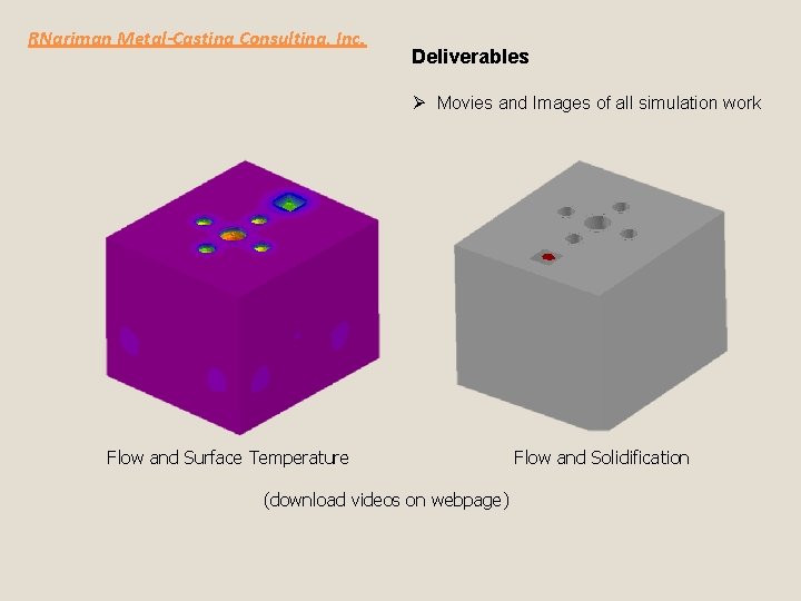 RNariman Metal-Casting Consulting, Inc. Deliverables Ø Movies and Images of all simulation work Flow