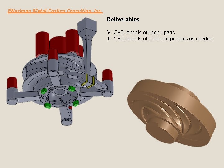 RNariman Metal-Casting Consulting, Inc. Deliverables Ø CAD models of rigged parts Ø CAD models