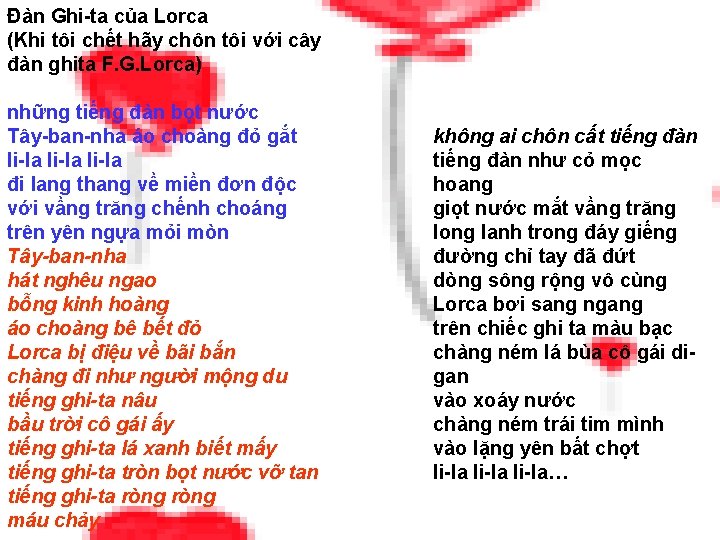 Đàn Ghi-ta của Lorca (Khi tôi chết hãy chôn tôi với cây đàn ghita