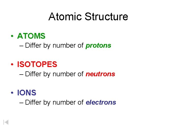 Atomic Structure • ATOMS – Differ by number of protons • ISOTOPES – Differ