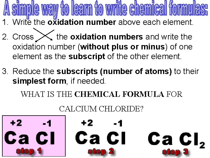 1. Write the oxidation number above each element. 2. Cross the oxidation numbers and