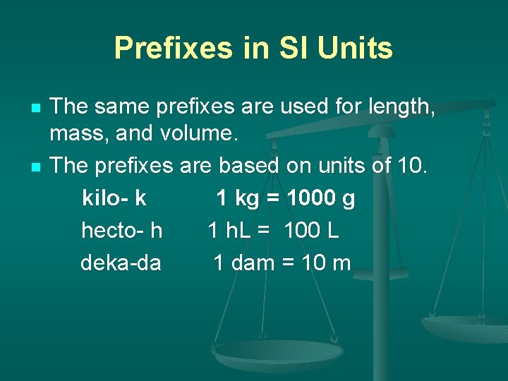 Prefixes in SI Units n n The same prefixes are used for length, mass,