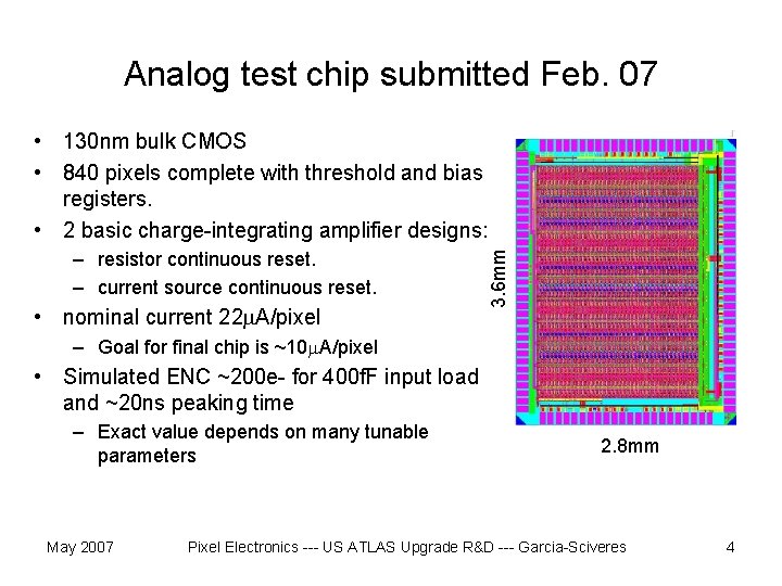 Analog test chip submitted Feb. 07 – resistor continuous reset. – current source continuous