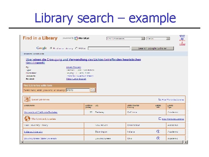 Library search – example 