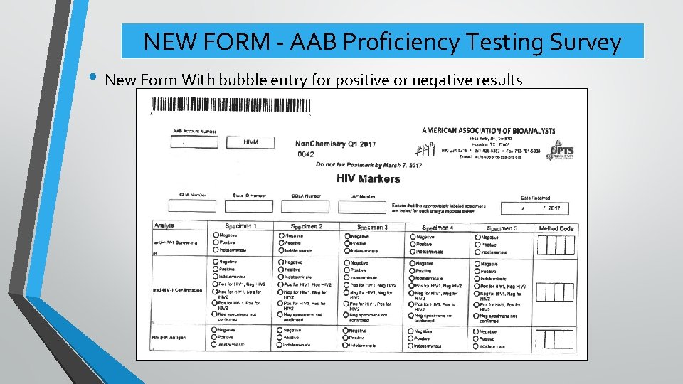 NEW FORM - AAB Proficiency Testing Survey • New Form With bubble entry for