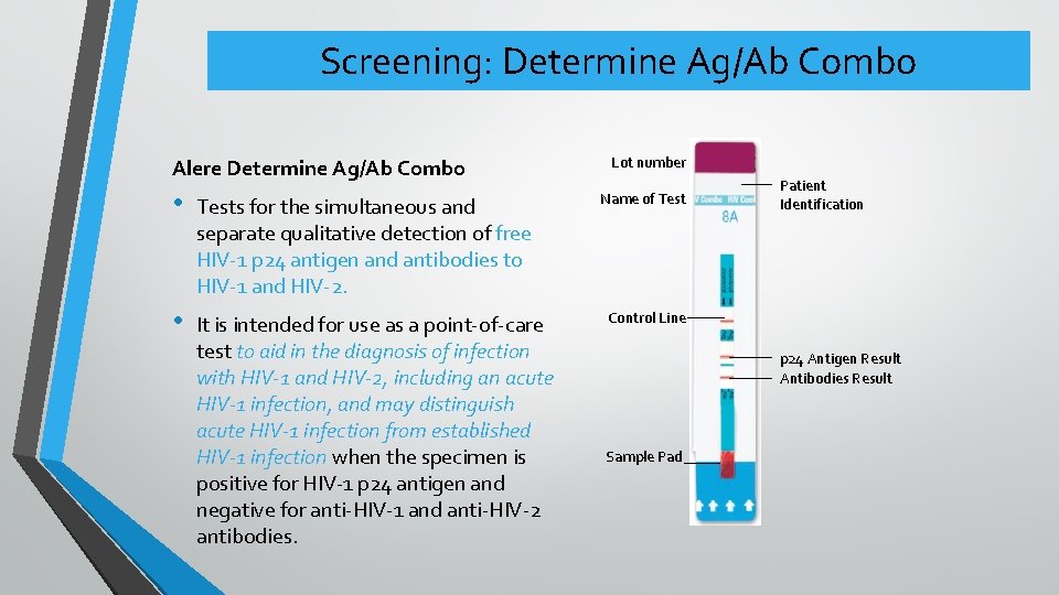 Screening: Determine Ag/Ab Combo Alere Determine Ag/Ab Combo • Tests for the simultaneous and