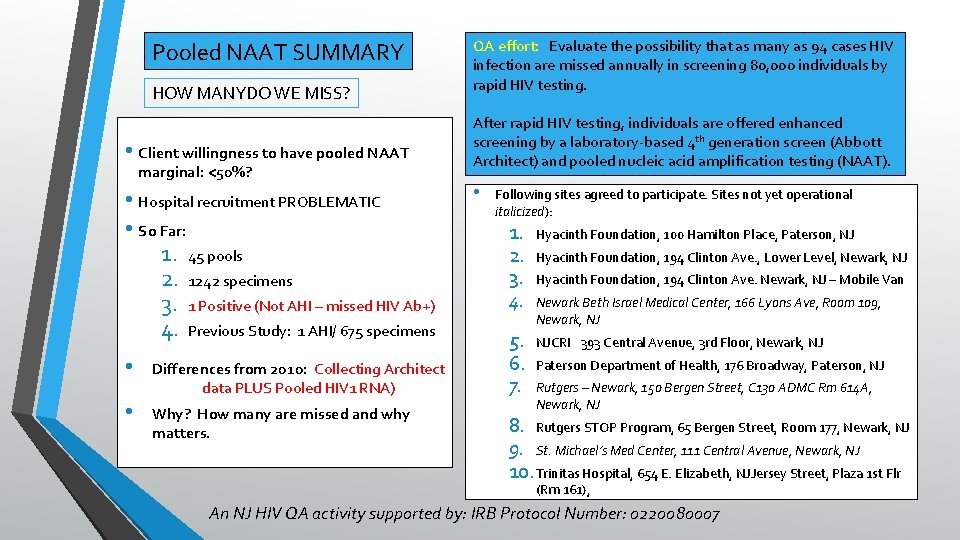 Pooled NAAT SUMMARY HOW MANYDO WE MISS? • Client willingness to have pooled NAAT