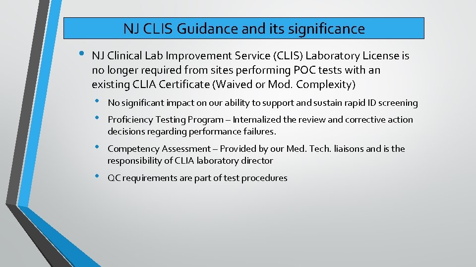 NJ CLIS Guidance and its significance • NJ Clinical Lab Improvement Service (CLIS) Laboratory