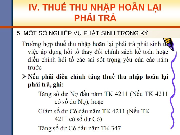 IV. THUẾ THU NHẬP HOÃN LẠI PHẢI TRẢ 5. MỘT SỐ NGHIỆP VỤ PHÁT