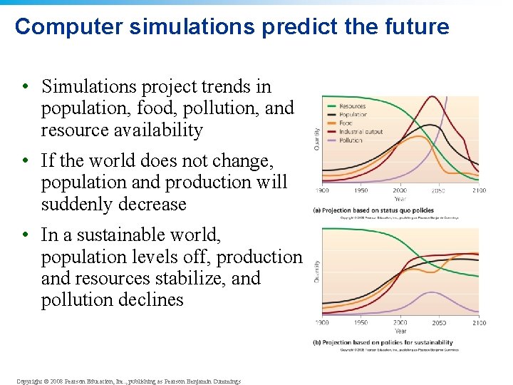 Computer simulations predict the future • Simulations project trends in population, food, pollution, and
