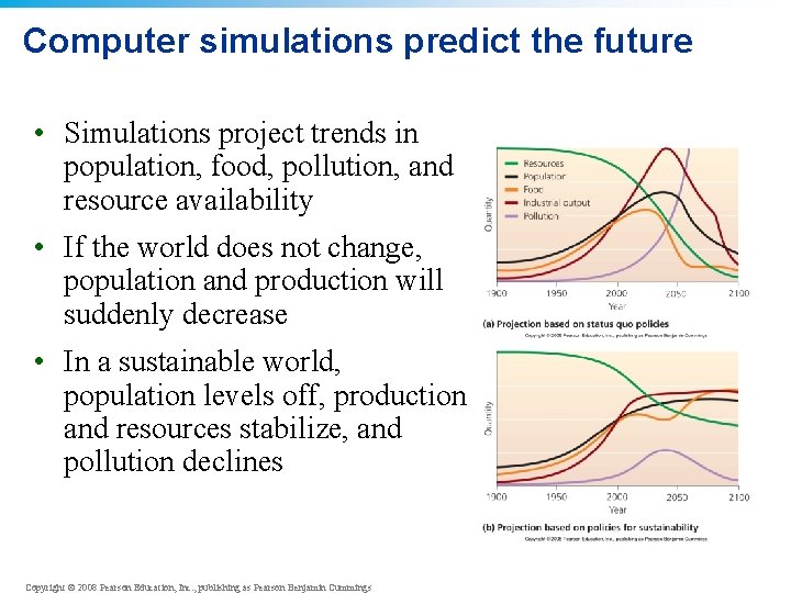 Computer simulations predict the future • Simulations project trends in population, food, pollution, and
