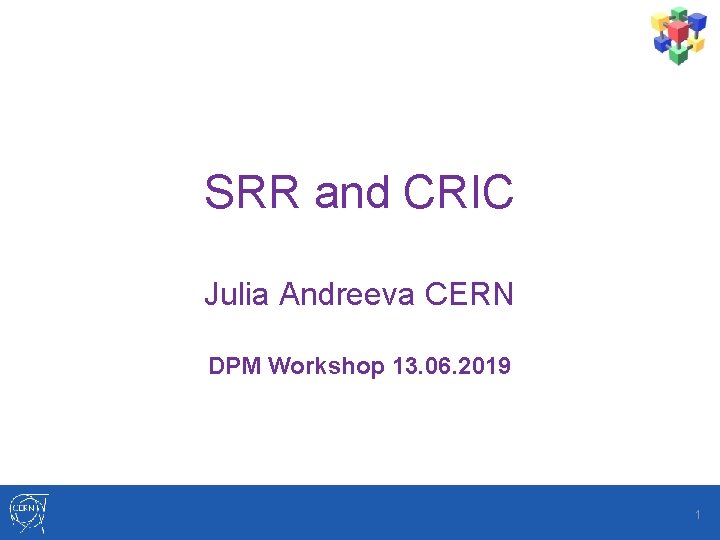 SRR and CRIC Julia Andreeva CERN DPM Workshop 13. 06. 2019 1 