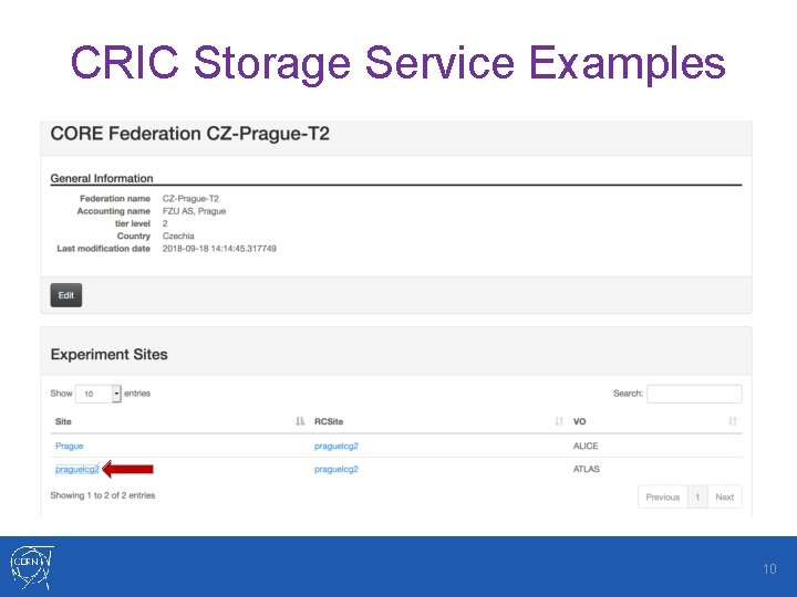 CRIC Storage Service Examples 10 