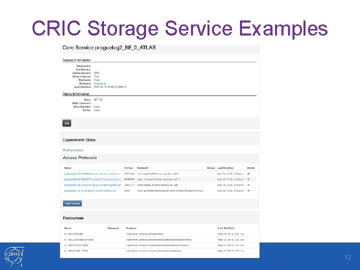 CRIC Storage Service Examples 12 