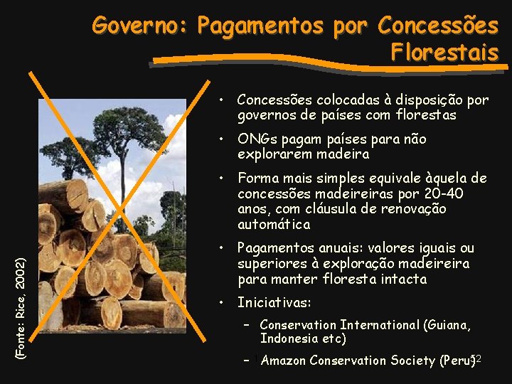 Governo: Pagamentos por Concessões Florestais • Concessões colocadas à disposição por governos de países