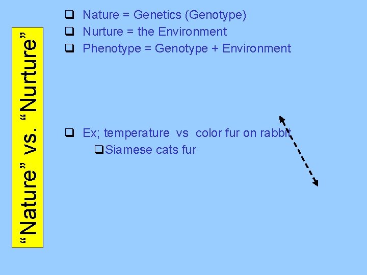 “Nature” vs. “Nurture” q Nature = Genetics (Genotype) q Nurture = the Environment q
