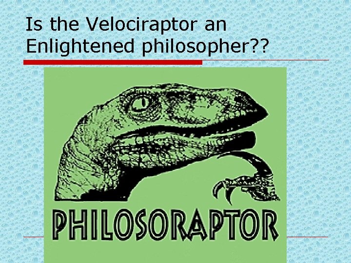 Is the Velociraptor an Enlightened philosopher? ? 