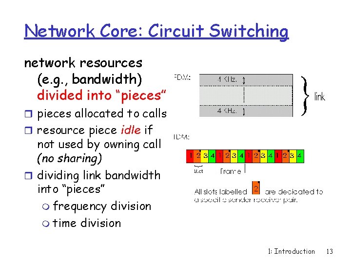Network Core: Circuit Switching network resources (e. g. , bandwidth) divided into “pieces” r