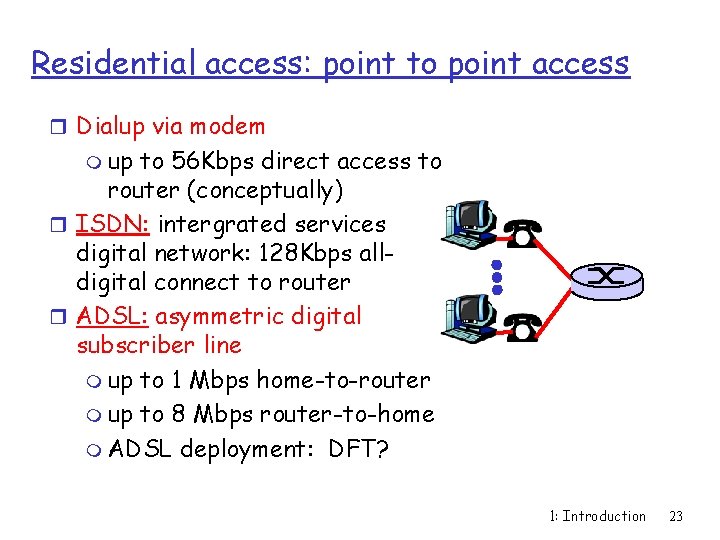 Residential access: point to point access r Dialup via modem m up to 56