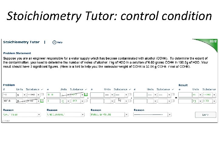 Stoichiometry Tutor: control condition Stoichiometry Tutor: control condition
