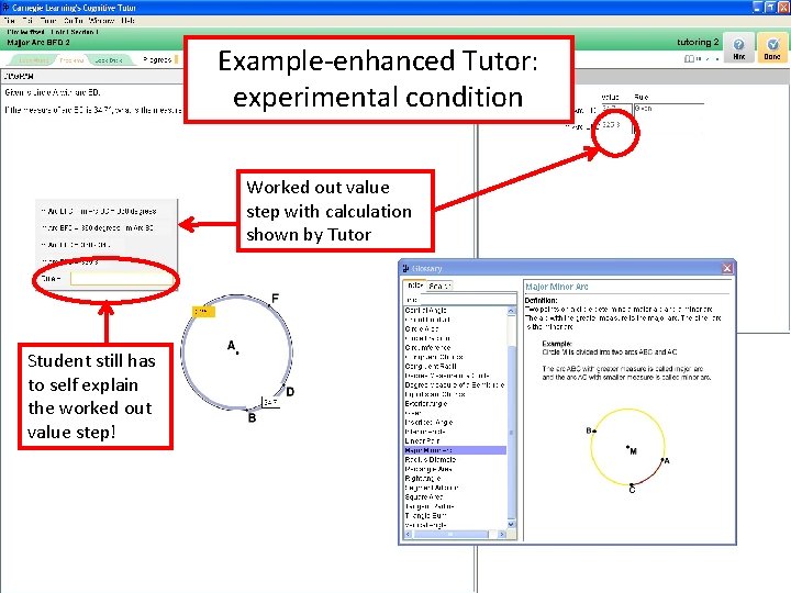 Example-enhanced Tutor: experimental condition Worked out value step with calculation shown by Tutor Student Example-enhanced Tutor: experimental condition Worked out value step with calculation shown by Tutor Student
