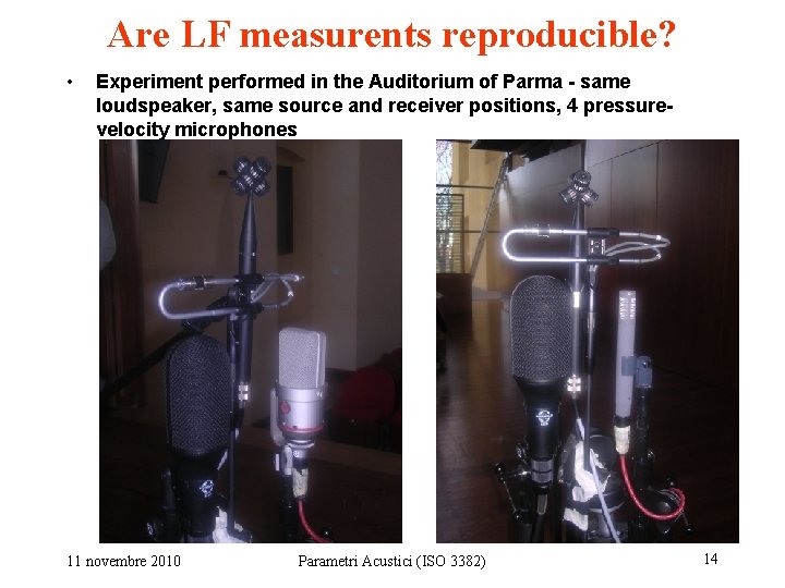 Are LF measurents reproducible? • Experiment performed in the Auditorium of Parma - same