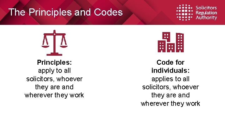 The Principles and Codes Principles: apply to all solicitors, whoever they are and wherever The Principles and Codes Principles: apply to all solicitors, whoever they are and wherever