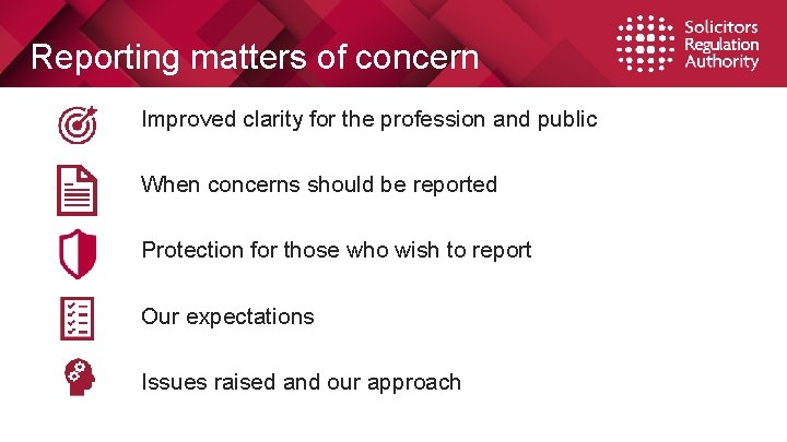 Reporting matters of concern Improved clarity for the profession and public When concerns should Reporting matters of concern Improved clarity for the profession and public When concerns should