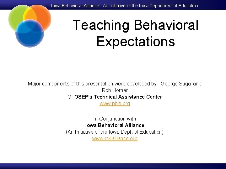 Iowa Behavioral Alliance - An Initiative of the Iowa Department of Education Teaching Behavioral