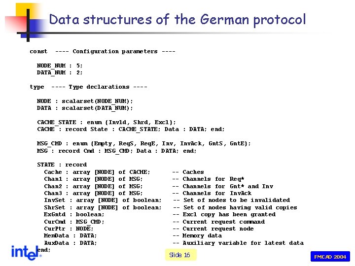 Data structures of the German protocol const ---- Configuration parameters ---- NODE_NUM : 5;