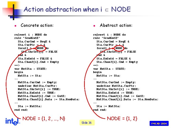 Action abstraction when i NODE n Concrete action: n ruleset i : NODE do