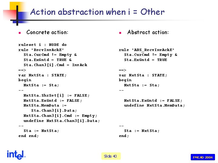 Action abstraction when i = Other n Concrete action: n ruleset i : NODE