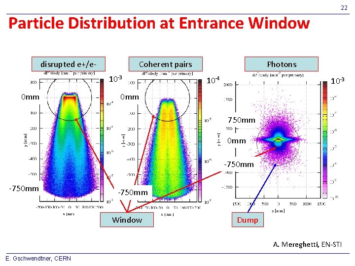 22 Particle Distribution at Entrance Window Coherent pairs disrupted e+/e 10 -3 0 mm