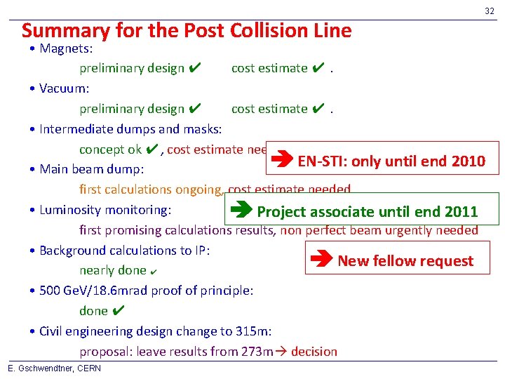 Summary for the Post Collision Line 32 • Magnets: preliminary design ✔ cost estimate