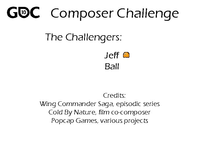 Composer Challenge The Challengers: Jeff Ball Credits: Wing Commander Saga, episodic series Cold By