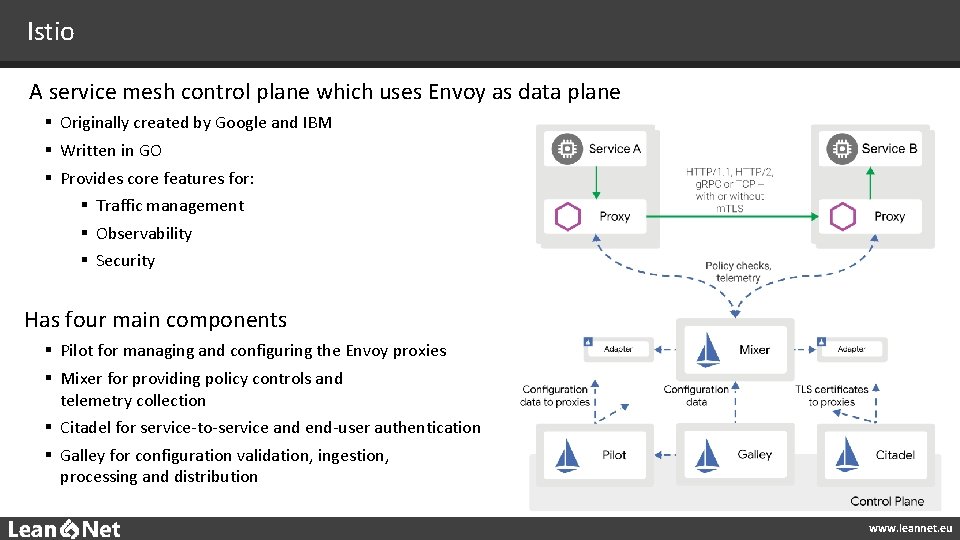 Istio A service mesh control plane which uses Envoy as data plane § Originally