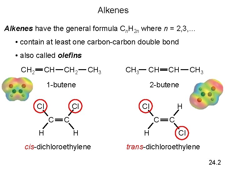 Alkenes have the general formula Cn. H 2 n where n = 2, 3,