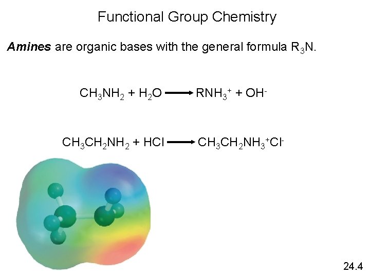 Functional Group Chemistry Amines are organic bases with the general formula R 3 N.