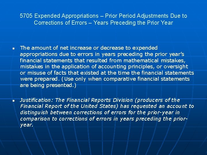 5705 Expended Appropriations – Prior Period Adjustments Due to Corrections of Errors – Years