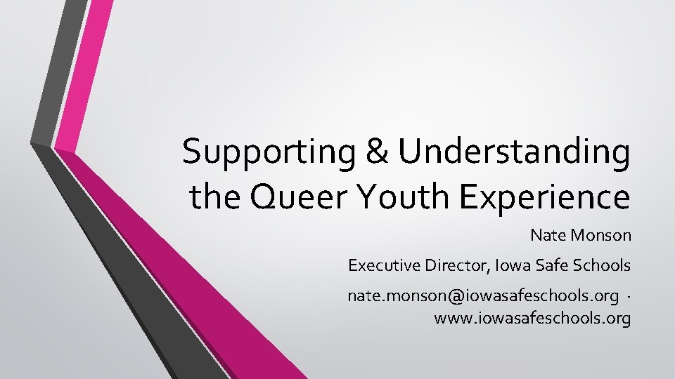  Supporting & Understanding the Queer Youth Experience Nate Monson Executive Director, Iowa Safe
