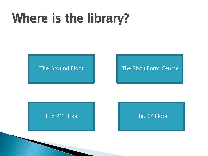 Where is the library? The Ground Floor The 2 nd Floor The Sixth Form