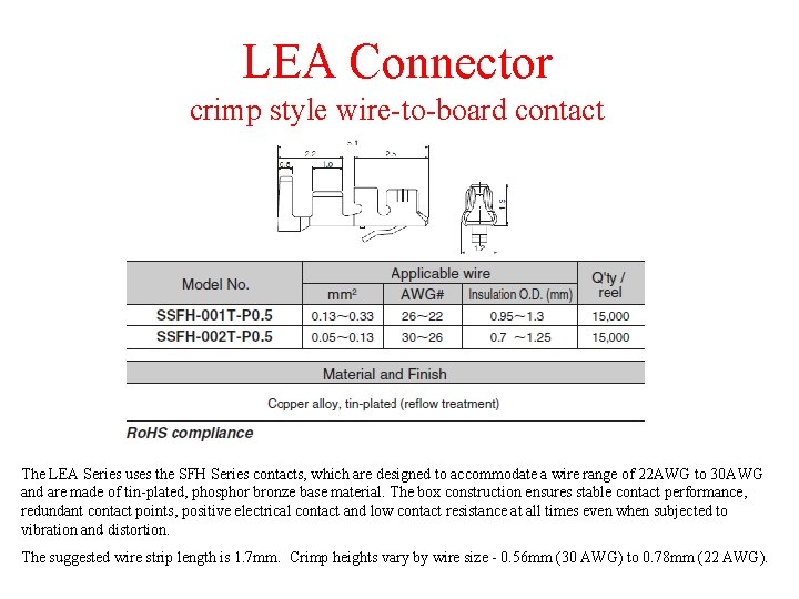 LEA Connector crimp style wire-to-board contact Standard Contact The LEA Series uses the SFH