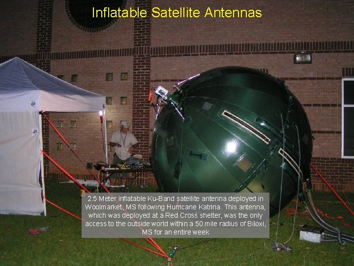 Inflatable Satellite Antennas 2. 5 Meter inflatable Ku-Band satellite antenna deployed in Woolmarket, MS