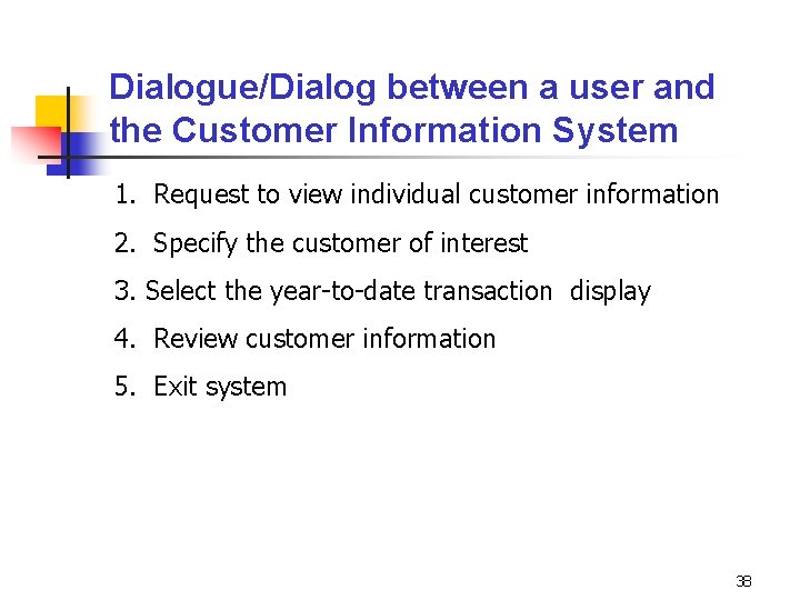 Dialogue/Dialog between a user and the Customer Information System 1. Request to view individual