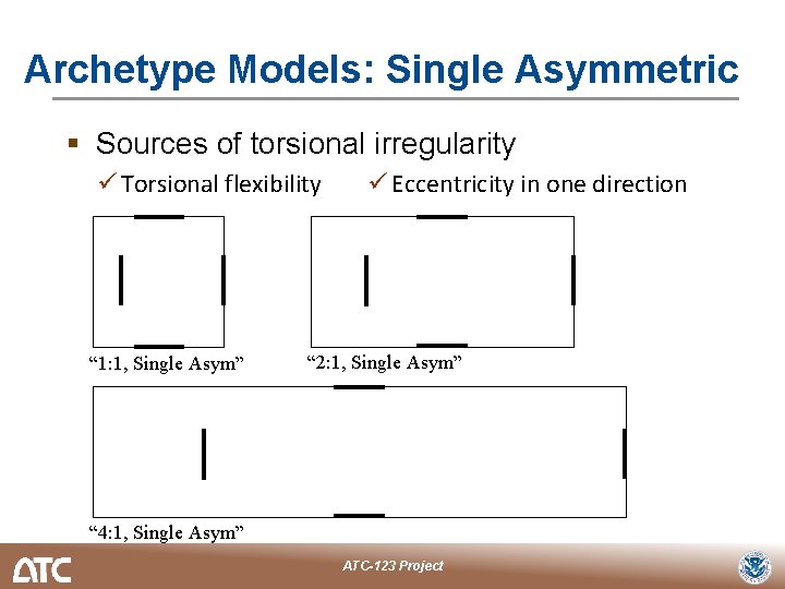 Archetype Models: Single Asymmetric § Sources of torsional irregularity ü Torsional flexibility “ 1: