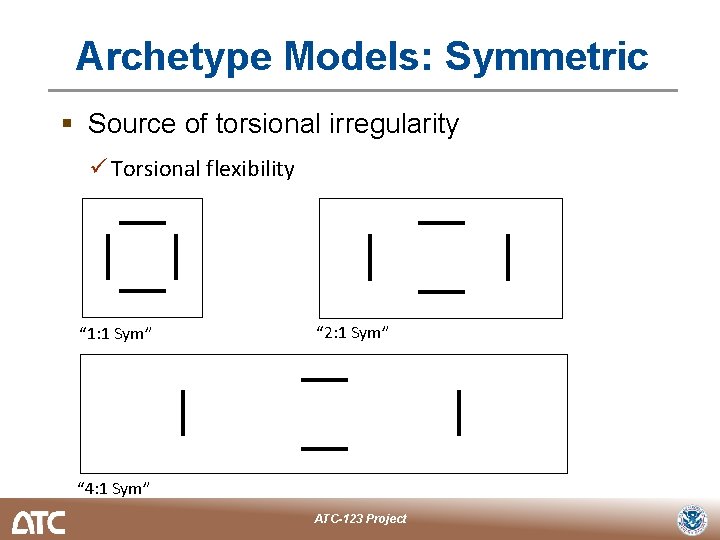Archetype Models: Symmetric § Source of torsional irregularity ü Torsional flexibility “ 1: 1