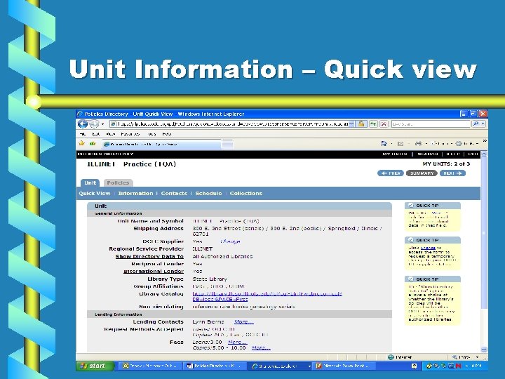 Unit Information – Quick view 11 